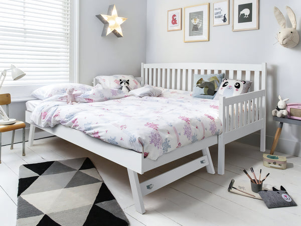 HERBERT Single Wooden Trundle Bed Frame - WHITE