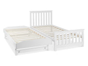 HOBSON Single Wooden Trundle Bed Frame - WHITE