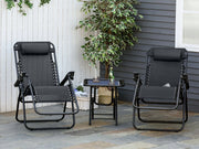 Outdoor Camping Chair Sun Lounger -Set of Two - Black