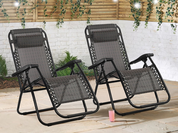 Outdoor Camping Chair Sun Lounger-Set Of Two - Brown