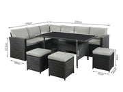 Arcadia 8 Piece Outdoor Rattan Corner Dining Set - Grey