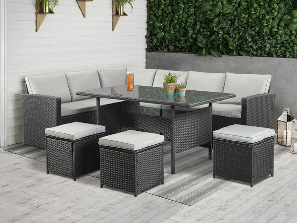 Arcadia 8 Piece Outdoor Rattan Corner Dining Set - Grey