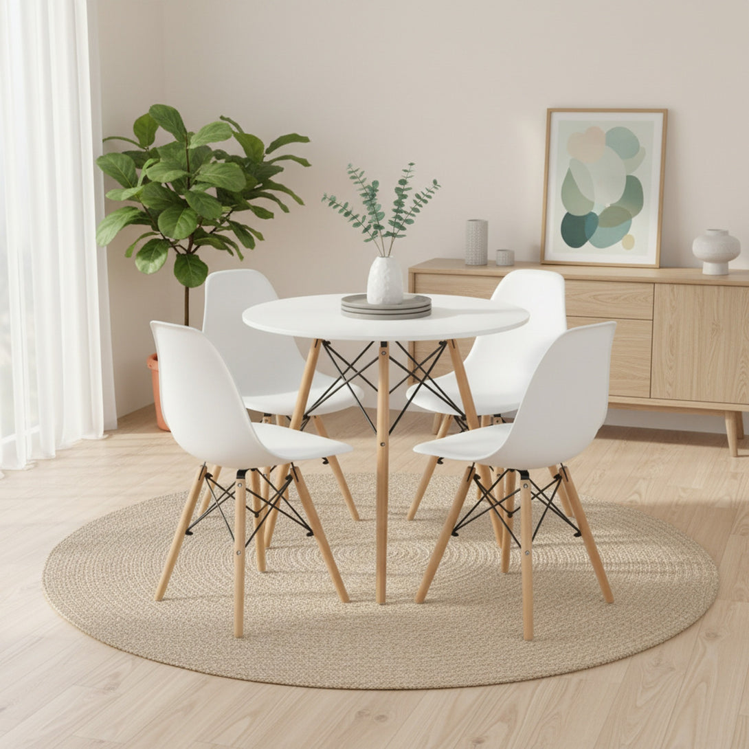 CENA 5 Piece Round Dining Set - White