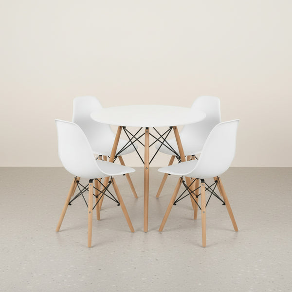 CENA 5 Piece Round Dining Set - White