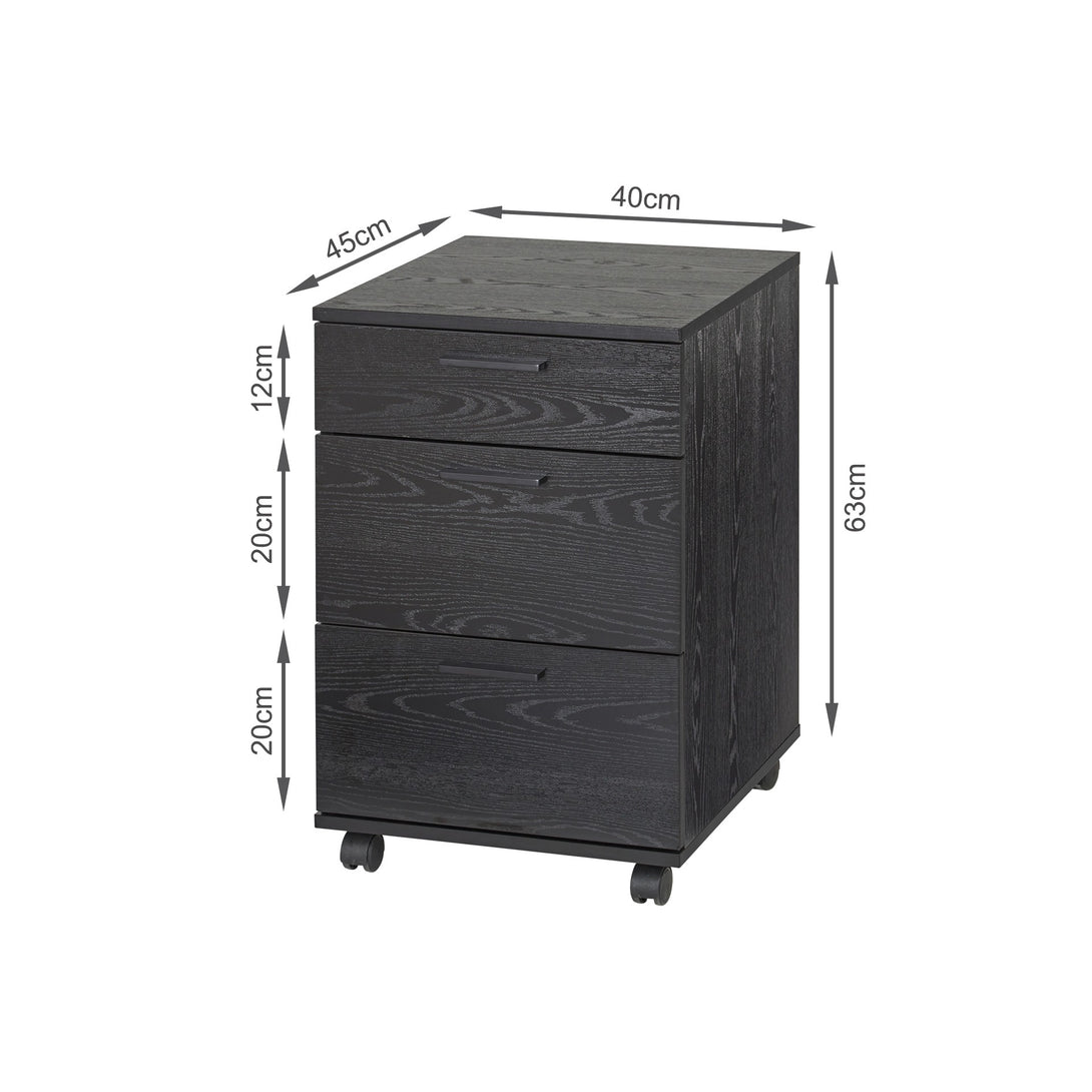 Nakia 3 Drawer Filing Cabinet - Black