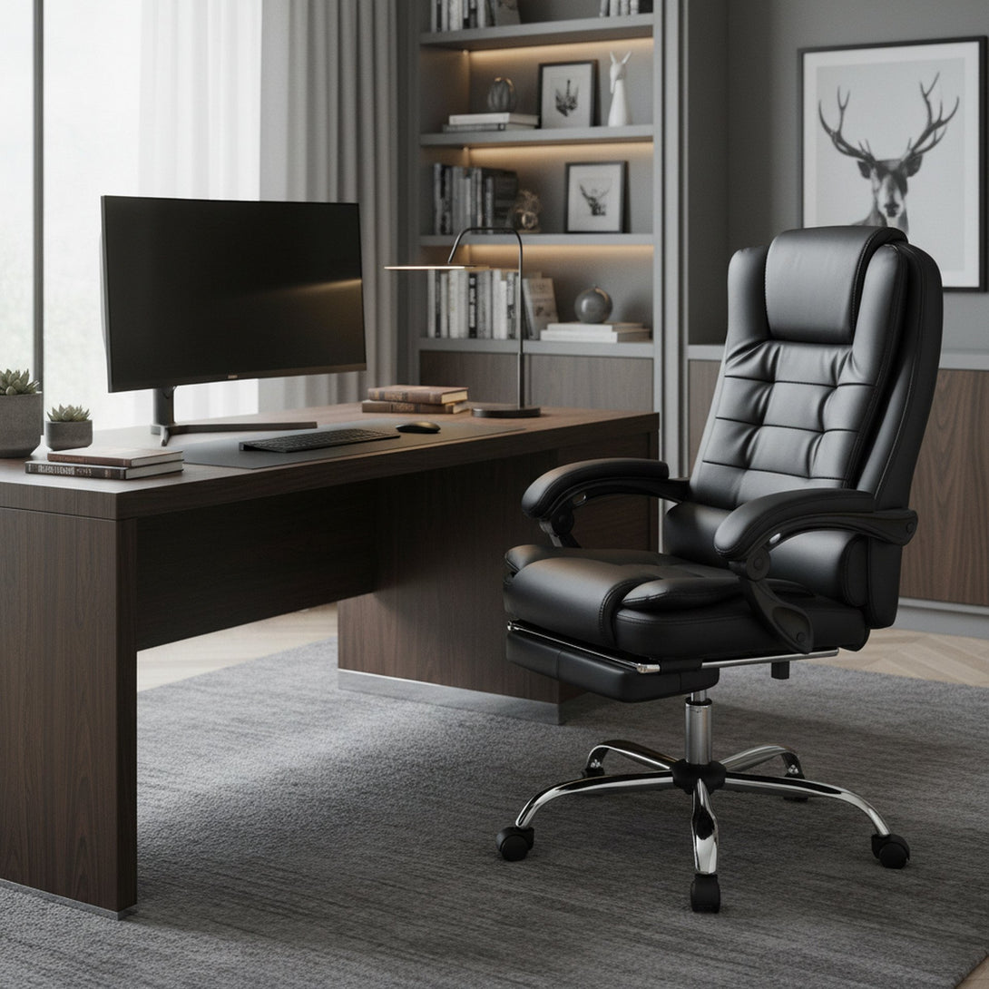 Dois Office Chair with Footrest - Black