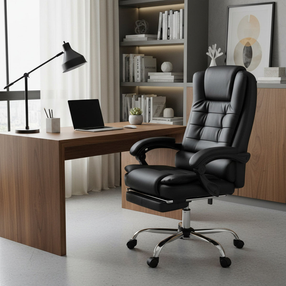 Dois Office Chair with Footrest - Black