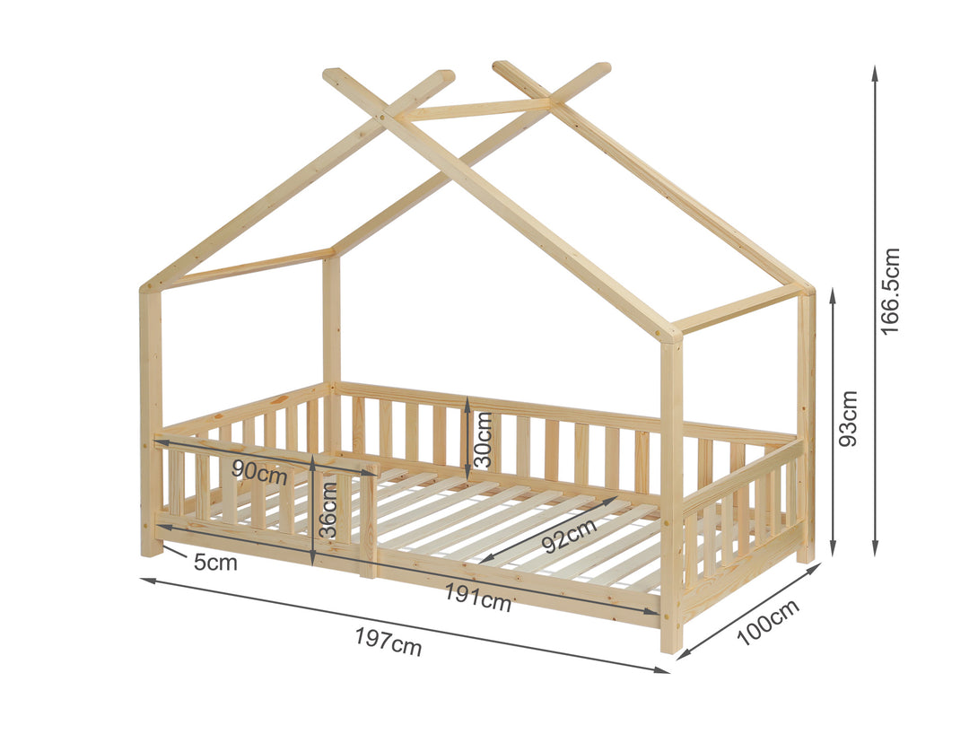 Minto Single Wooden House Bed Frame - Oak
