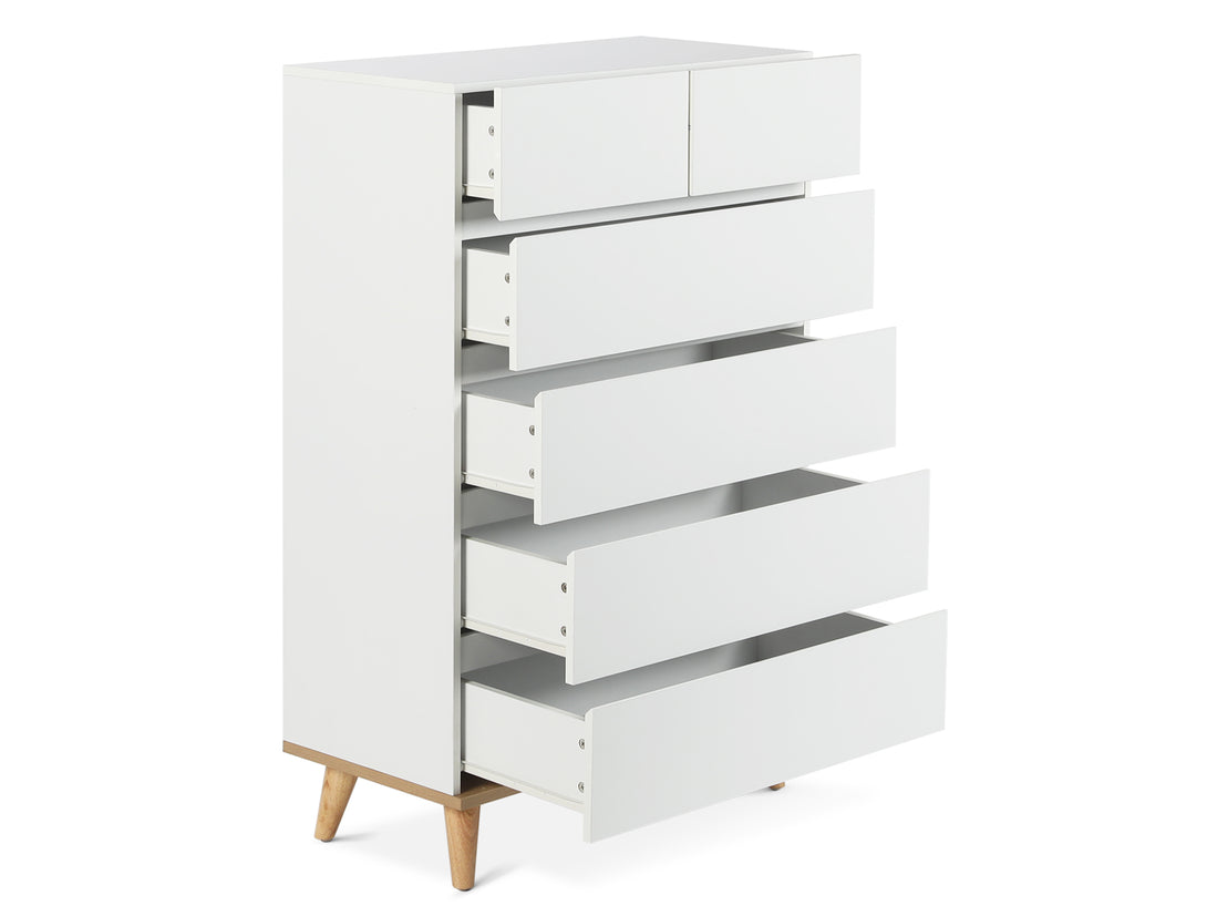 Hudson 6 Drawers Tallboy - White