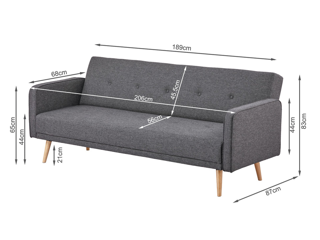 Jarrod 3 Seater Sofa Bed - Dark Grey