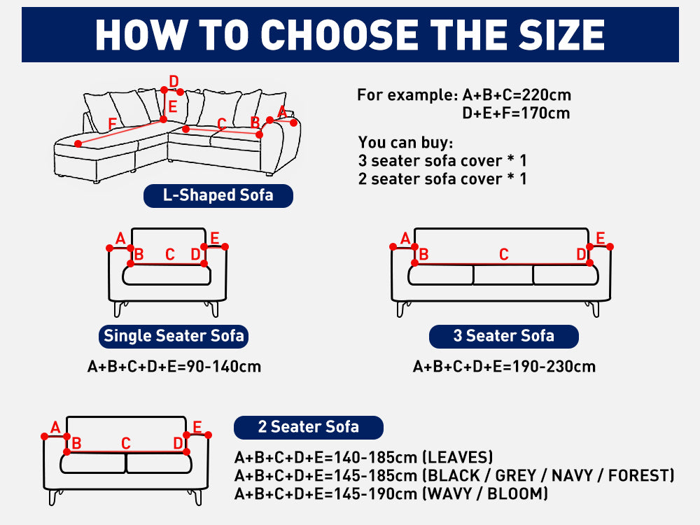 Single Seater Sofa Couch Cover 90-140cm - Navy