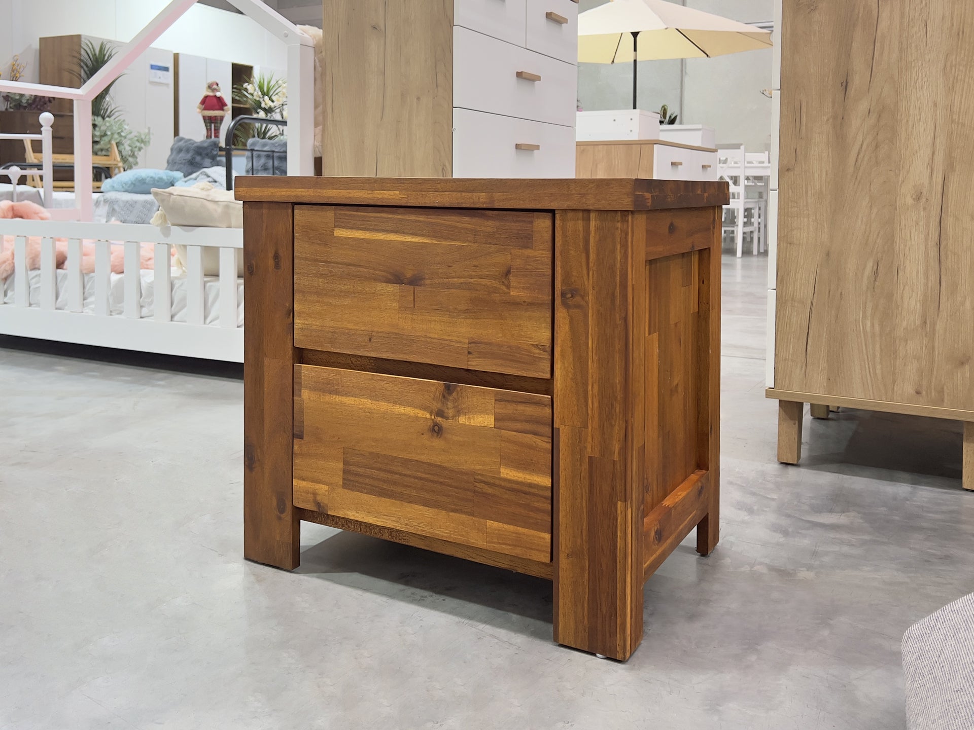 Harmon Solid Acacia Wood Bedside Table - Rustic Java