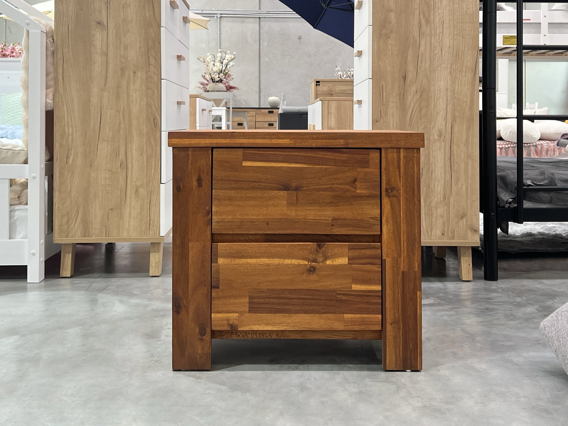 Harmon Solid Acacia Wood Bedside Table - Rustic Java