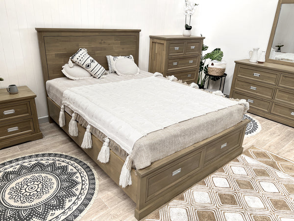 Hadley Solid Wood Queen Bed Frame with Storage - Emerland Grey