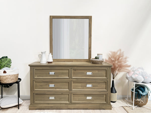 Hadley Solid Wood 6 Drawer Dresser with Mirror - Emerland Grey