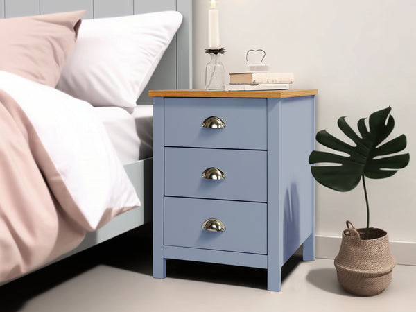 Atlas Wooden Bedside Table - Blue Grey