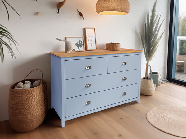 Atlas Wooden 4 Drawers Tallboy - Blue Grey