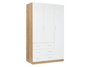 Harris 3 Door Wardrobe with 3 Drawers - Oak+White