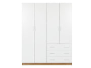 Harris 3 Door Wardrobe with 3 Drawers - Oak+White