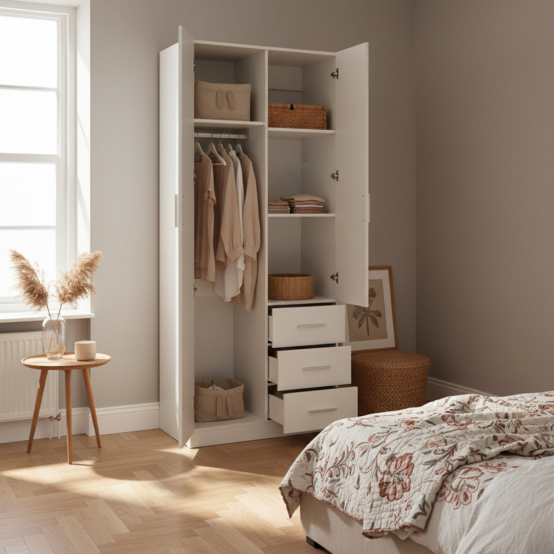 Tongass 2 Door Wardrobe with 3 Drawers - White