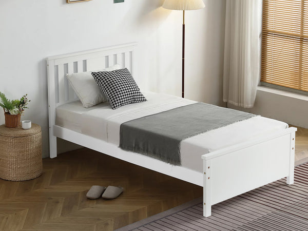 Castor Single Wooden Bed Frame - White