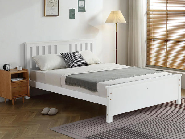 Castor King Single Wooden Bed Frame - White