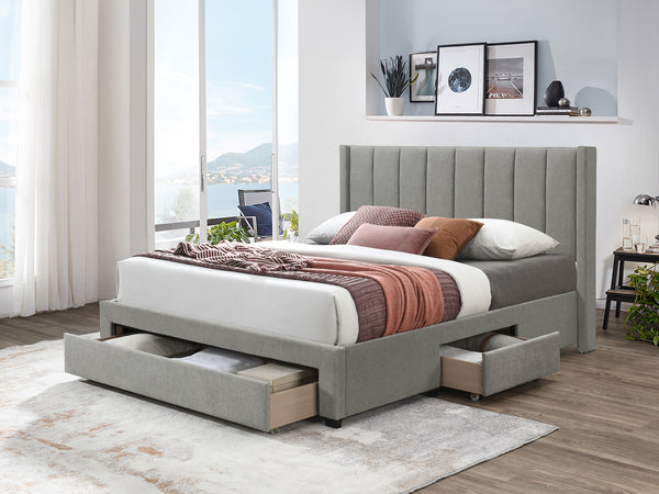 Hopkins Queen Bed Frame with Storage - Light Grey