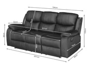Wilson Manual 3 Seater Recliner Sofa - Black