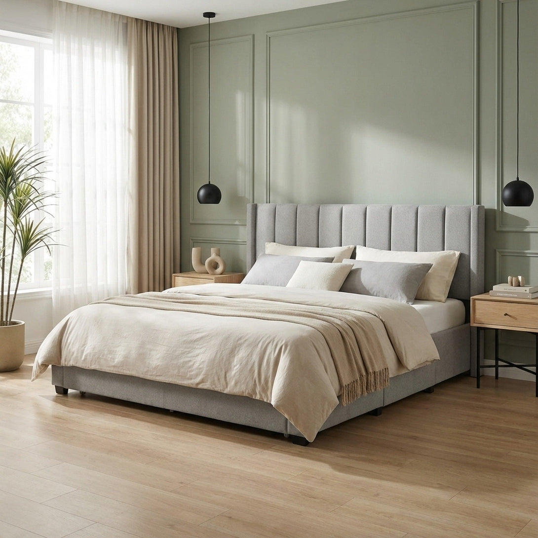 Hopkins Super King Bed Frame with Storage - Light Grey