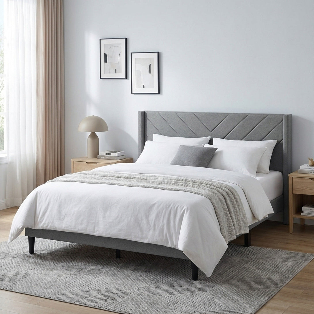 Bassie Queen Bed Frame - Light Grey