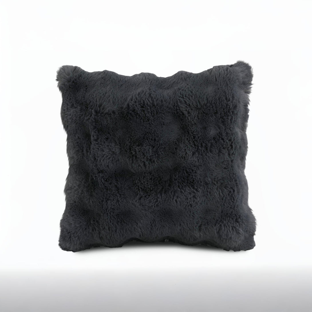 Premium Faux Rabbit Fur Cushion Kharki 45x45cm - Charcoal