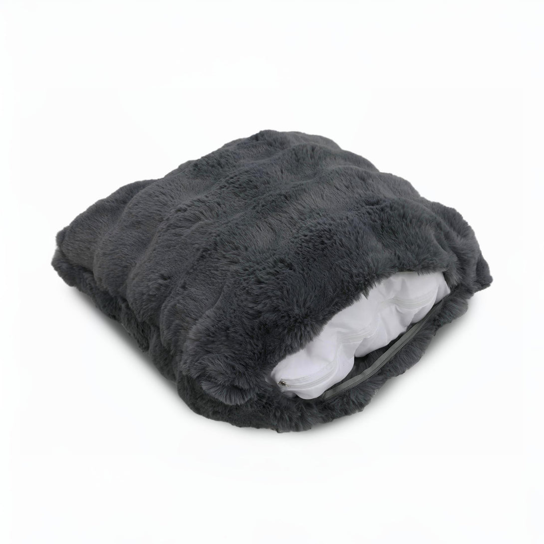 Premium Faux Rabbit Fur Cushion Kharki 45x45cm - Charcoal