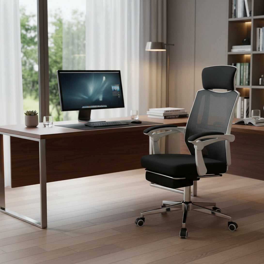 Melissa Office Chair with Footrest - Black + White