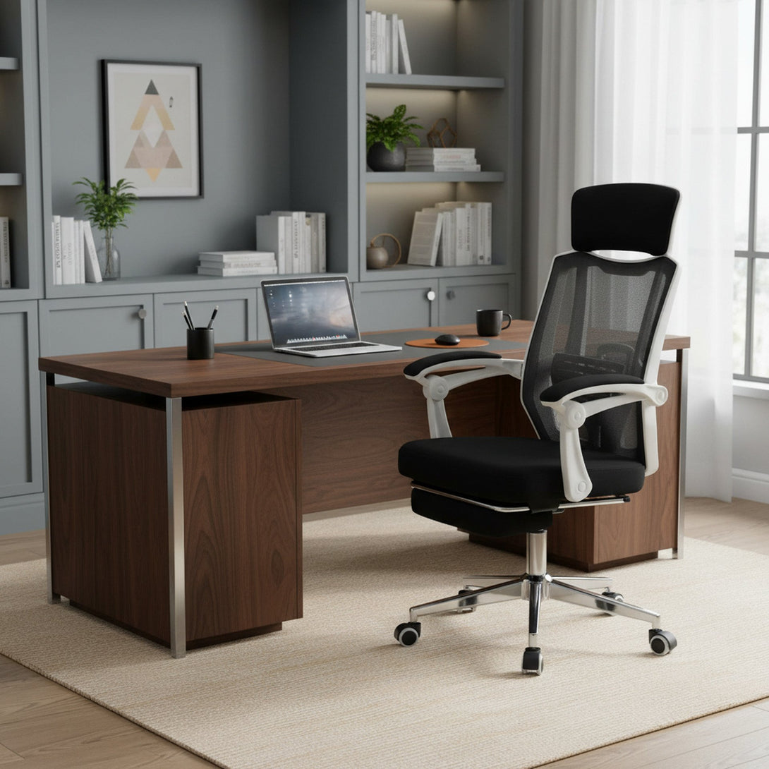 Melissa Office Chair with Footrest - Black + White