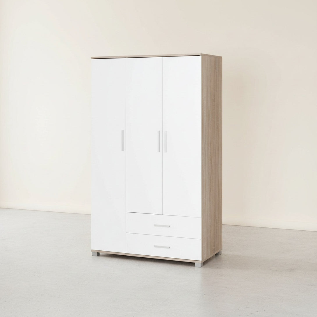 Bram 3 Door Wardrobe with 2 Drawers - Oak + White
