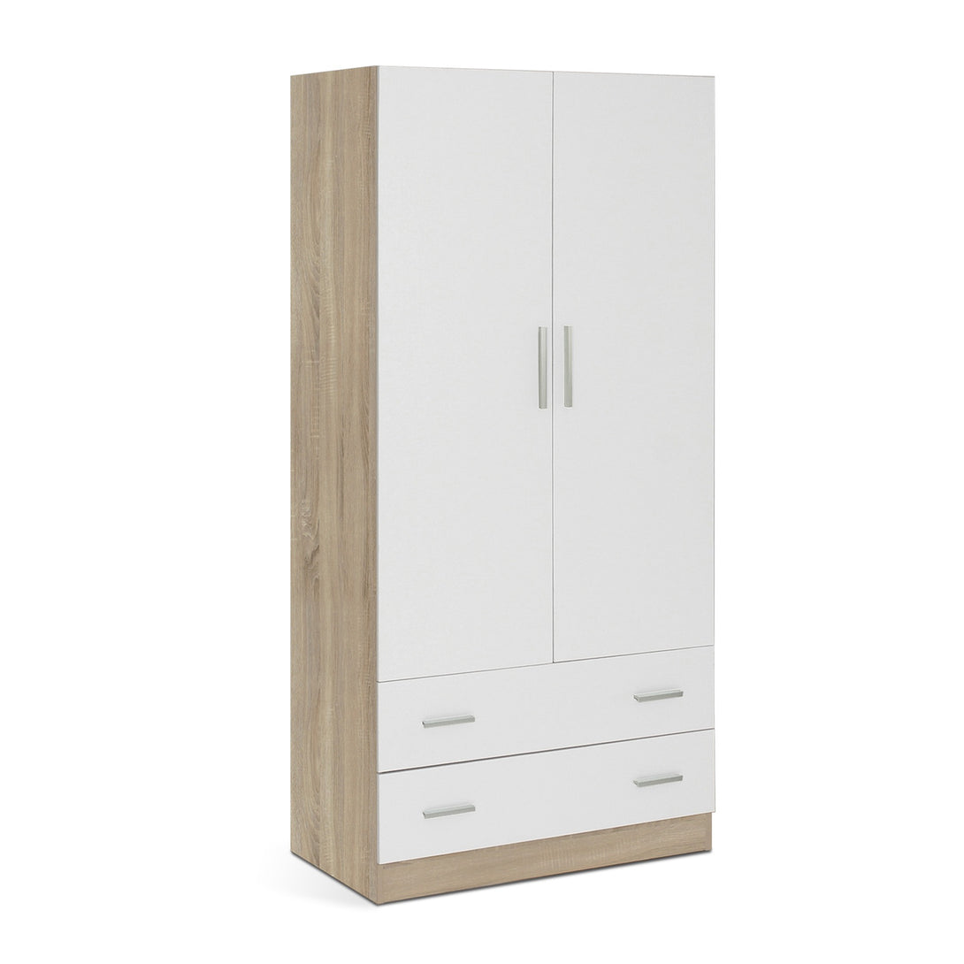 Bram 2 Door Wardrobe with 2 Drawers - Oak + White