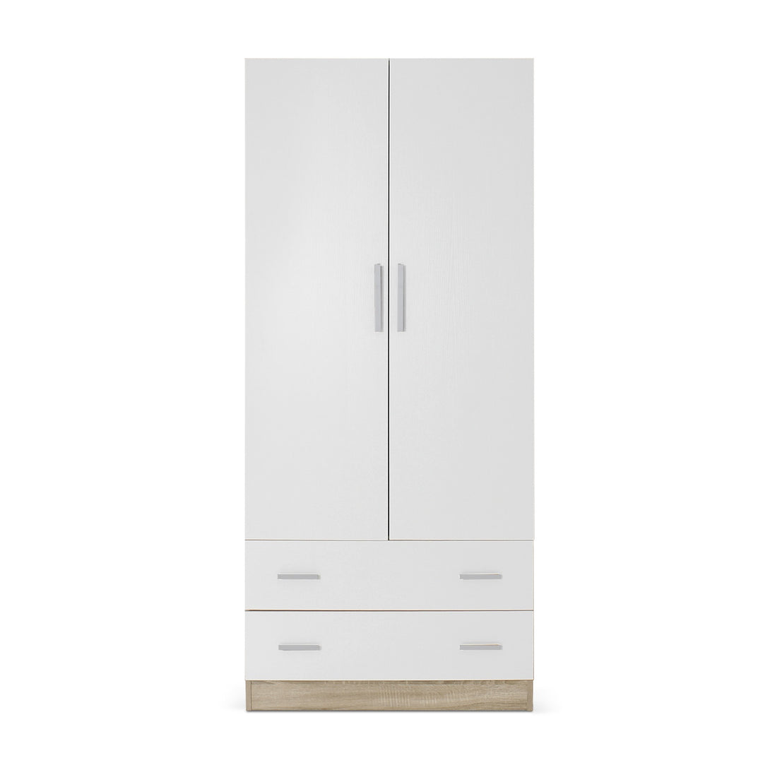 Bram 2 Door Wardrobe with 2 Drawers - Oak + White