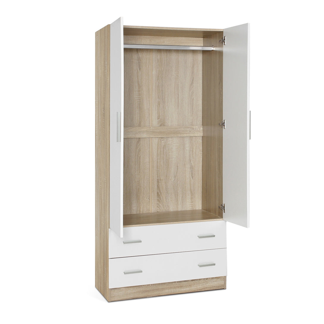 Bram 2 Door Wardrobe with 2 Drawers - Oak + White