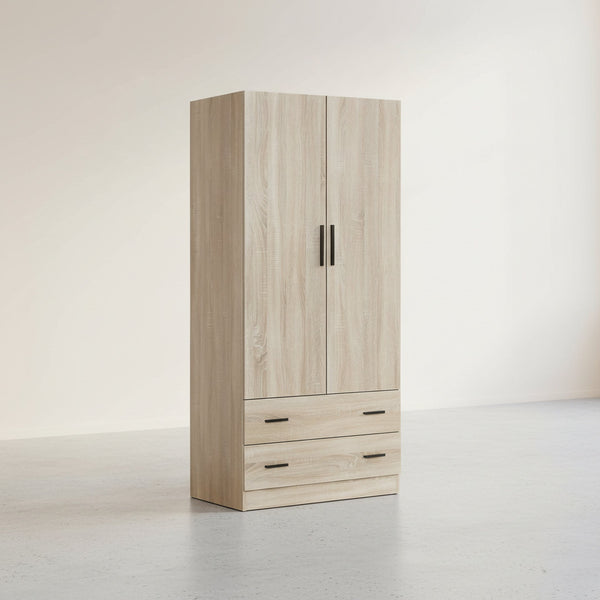 Bram 2 Door Wardrobe with 2 Drawers - Oak
