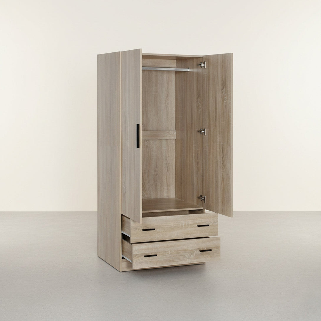 Bram 2 Door Wardrobe with 2 Drawers - Oak