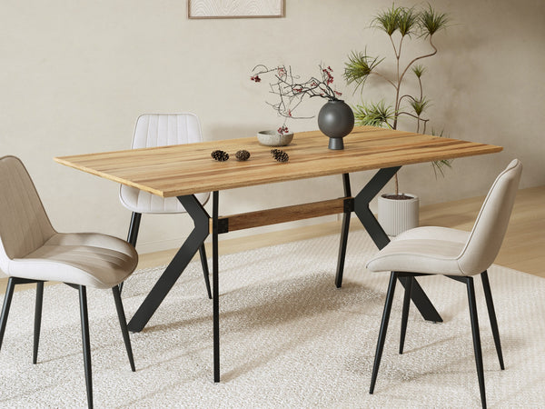 Cameron Rectangular Modern Dining Table 160 x 90cm - Wood Grain + Black
