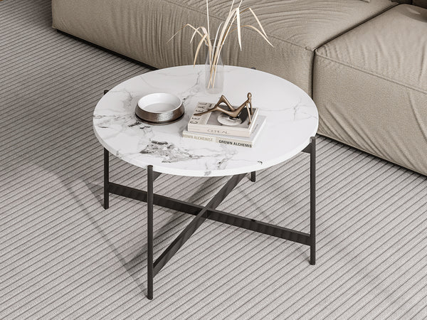 Cade Round Coffee Table 80cm - White + Black