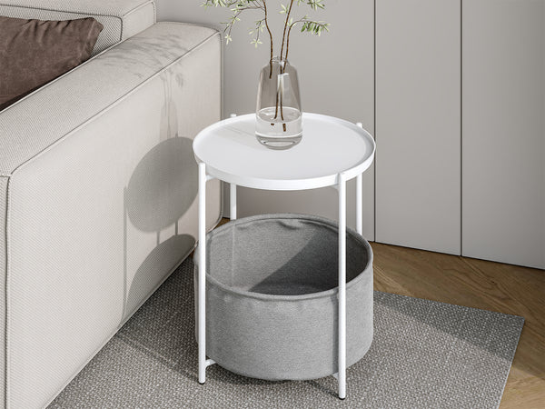 Francis Round Coffee Table with Storage - White + Grey