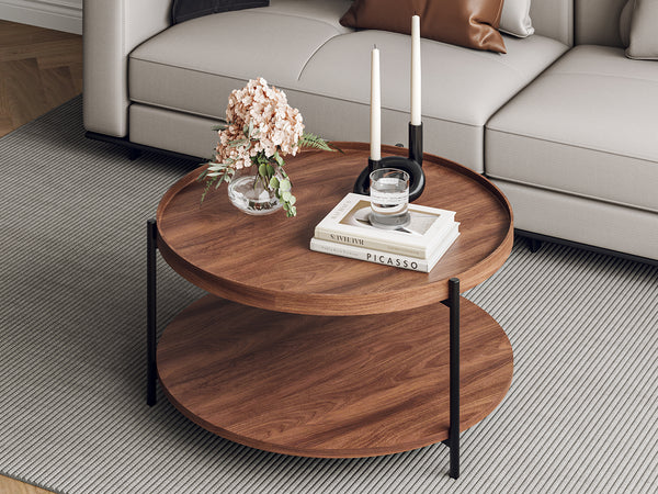 Gaylen Round Coffee Table 80cm - Brown + Black
