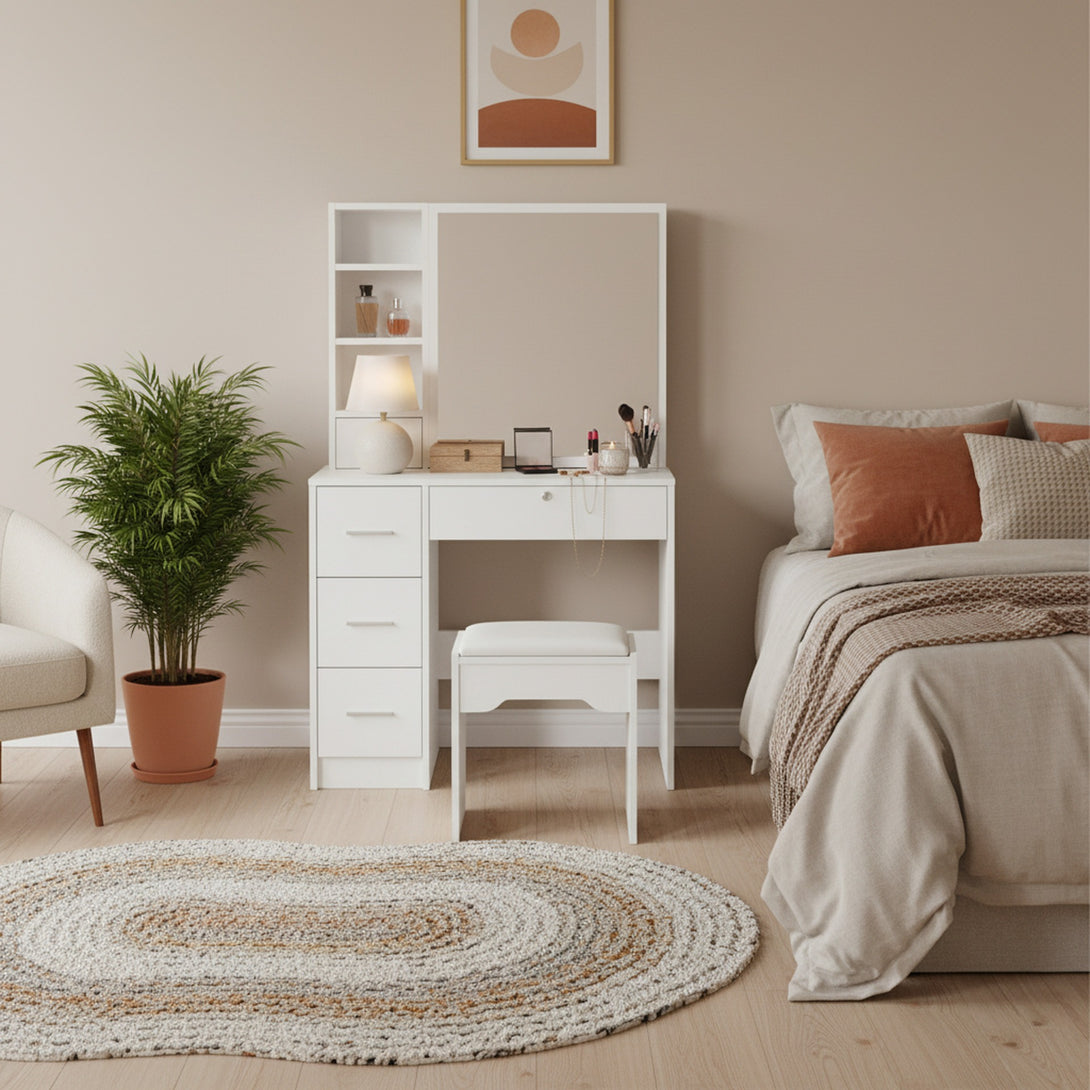 Carnation Dressing Table with Drawers Set 2pcs - White