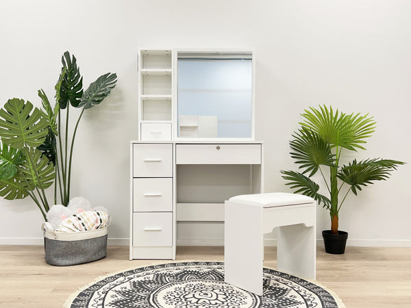 Carnation Dressing Table With Drawers Set 2pcs - White