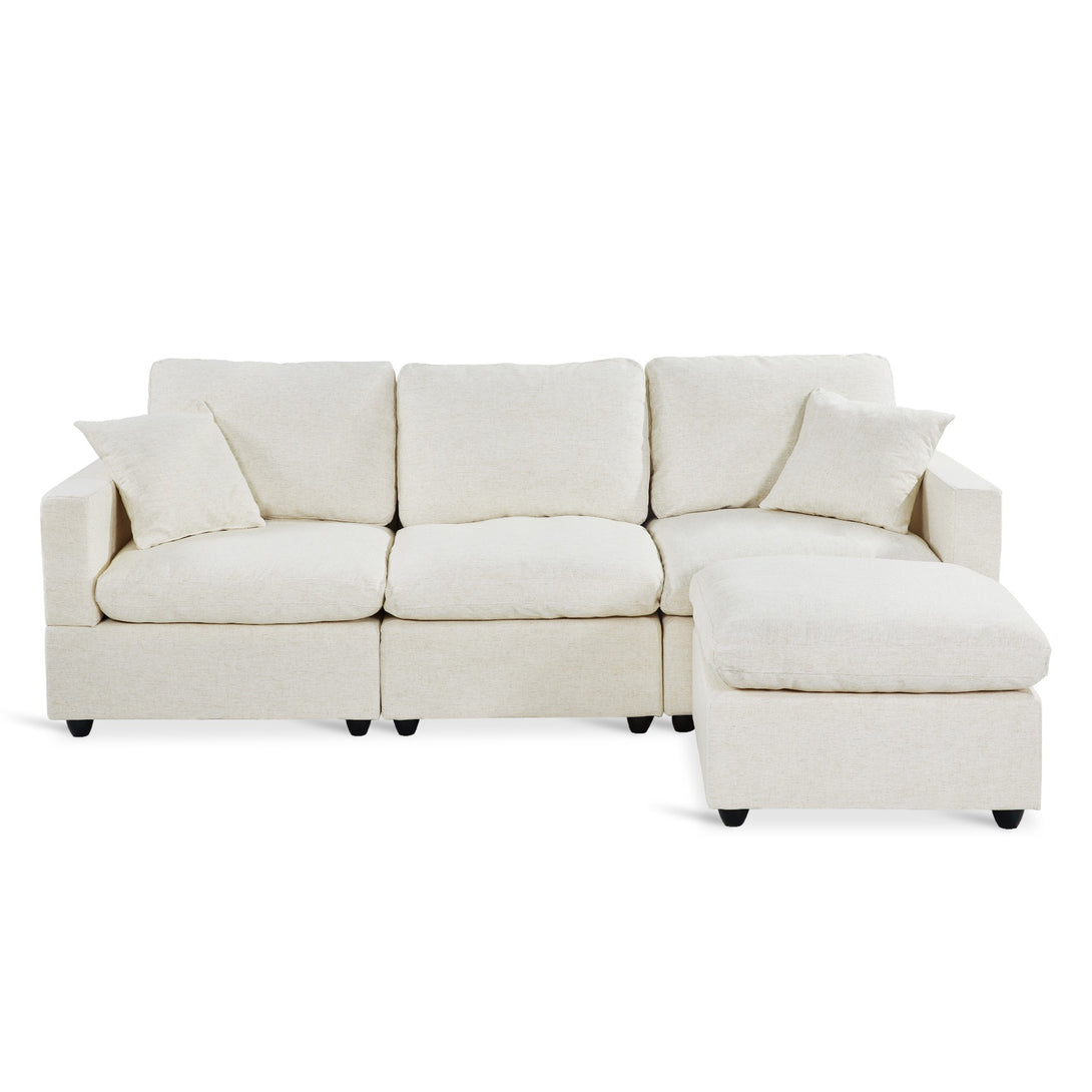 Hexham 3 Seater Modular Sofa with Ottoman - Linen Cream