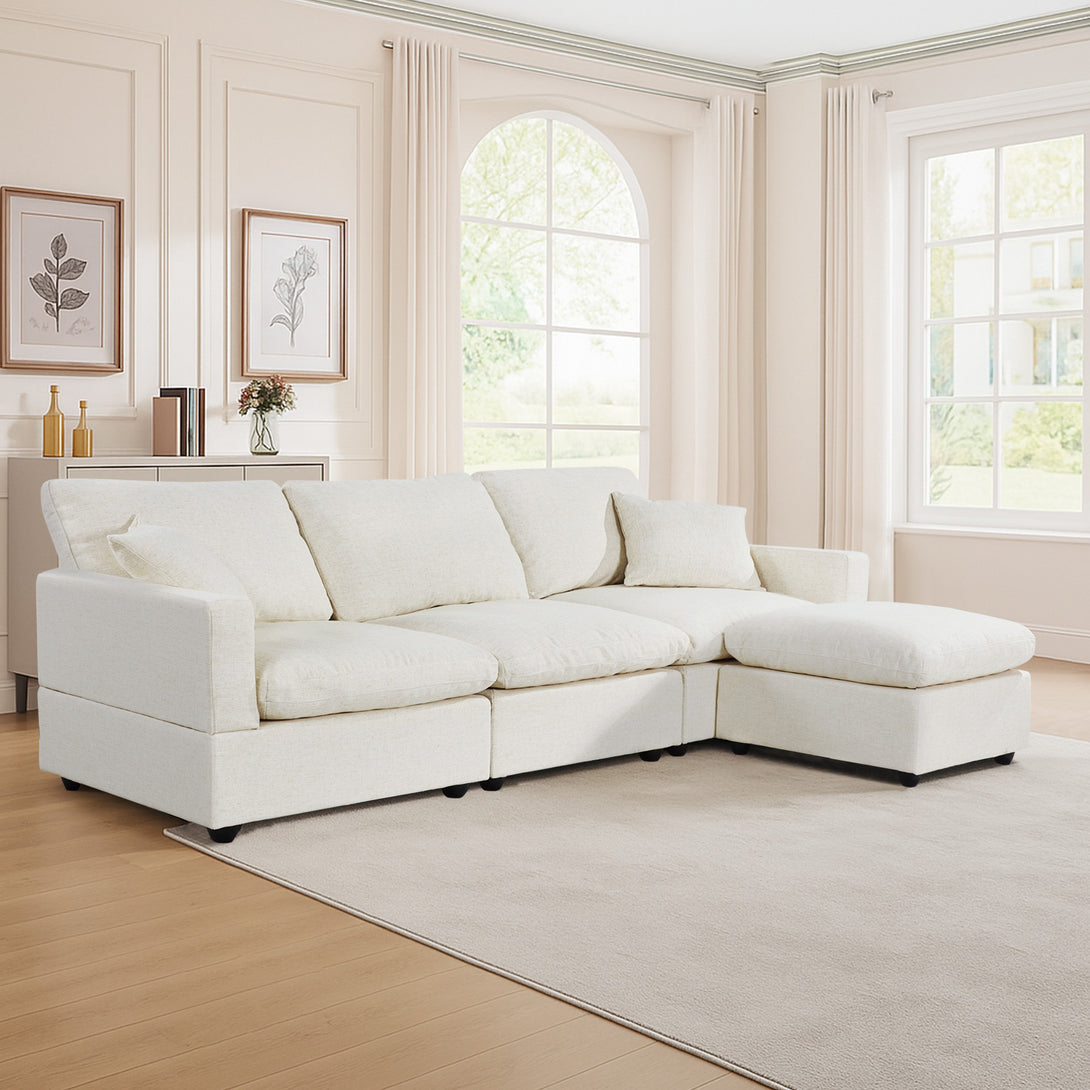 Hexham 3 Seater Modular Sofa with Ottoman - Linen Cream