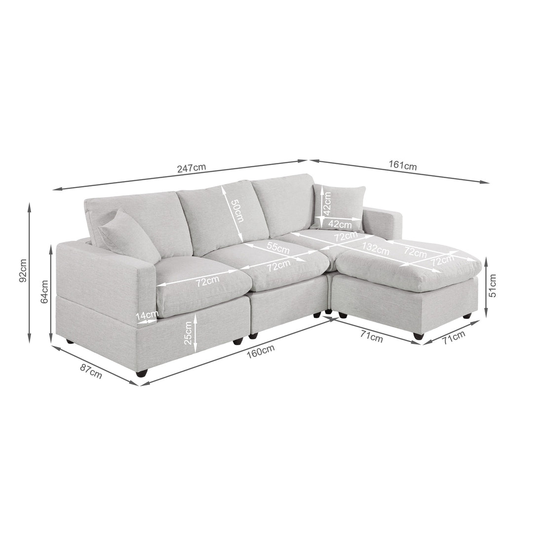 Hexham 3 Seater Modular Sofa with Ottoman - Grey