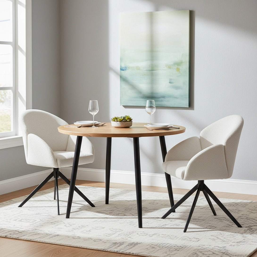 Carmen Swivel Dining ArmChairs - Set of 2 - Milky White